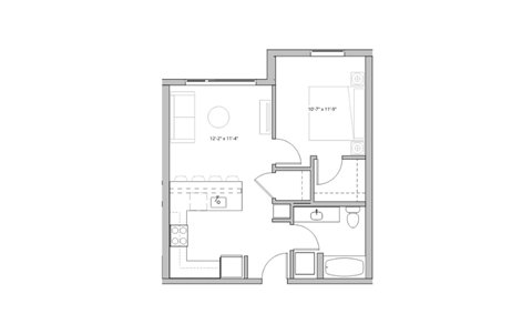 Floor plan for 1 bed, 1 bath, 620 sqft